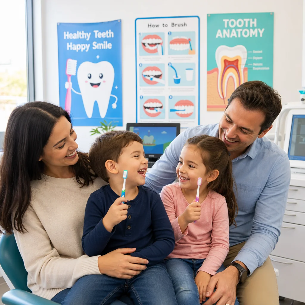Family smiling together at the clinic