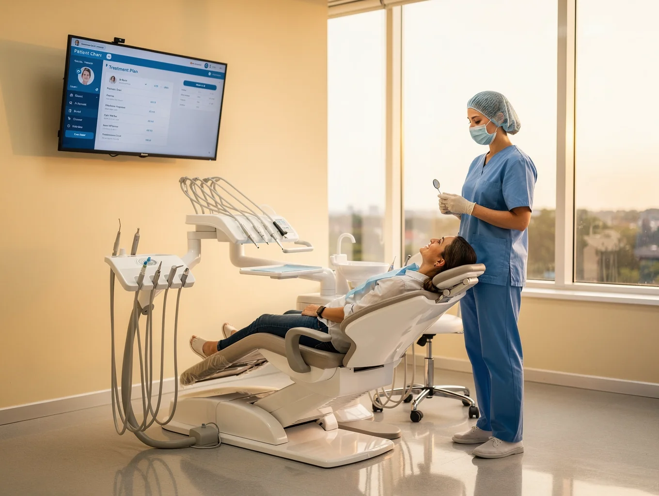 Hygienist performing a gentle dental cleaning